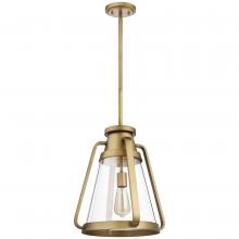  60/7563 - Everett; 1 Light; 14 Inch Pendant; Natural Brass with Clear Glass