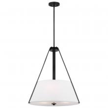  60/7696 - Brewster; 3 Light Pendant; Black Finish; Faux Leather Wrapped Straps; White Textile Shade