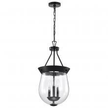  60/7800 - Boliver 3 Light Pendant; 11 Inches; Matte Black Finish; Clear Seeded Glass