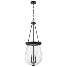  60/7803 - Boliver 3 Light Pendant; 14 Inches; Matte Black Finish; Clear Seeded Glass