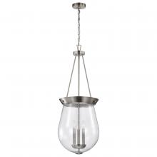  60/7805 - Boliver 3 Light Pendant; 14 Inches; Brushed Nickel Finish; Clear Seeded Glass