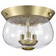  60/7807 - Boliver 3 Light Flush Mount; Vintage Brass Finish; Clear Seeded Glass