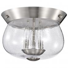  60/7808 - Boliver 3 Light Flush Mount; Brushed Nickel Finish; Clear Seeded Glass
