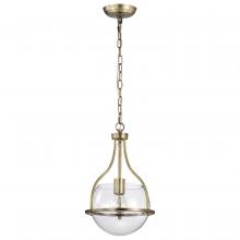  60/7815 - Amado 1 Light Pendant; 10 Inches; Vintage Brass Finish; Clear Glass