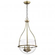  60/7818 - Amado 3 Light Pendant; 14 Inches; Vintage Brass Finish; Clear Glass