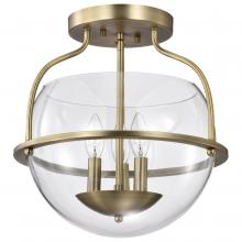  60/7821 - Amado 3 Light Semi Flush Mount; Vintage Brass Finish; Clear Glass