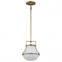  60/7862 - Valdora 1 Light Pendant; 10 Inches; Natural Brass Finish; White Opal Glass