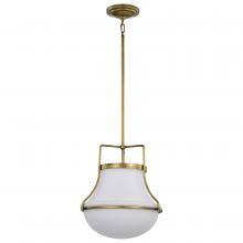  60/7863 - Valdora 1 Light Pendant; 14 Inches; Natural Brass Finish; White Opal Glass