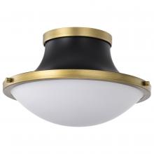  60/7905 - Lafayette 1 Light Flush Mount Fixture; 14 Inches; Matte Black Finish with Natural Brass Accents and