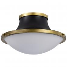  60/7906 - Lafayette 3 Light Flush Mount Fixture; 18 Inches; Matte Black Finish with Natural Brass Accents and