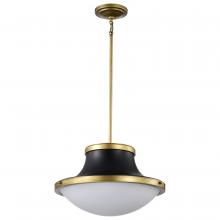  60/7908 - Lafayette 3 Light Pendant; 18 Inches; Matte Black Finish with Natural Brass Accents and White Opal