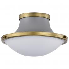  60/7915 - Lafayette 1 Light Flush Mount Fixture; 14 Inches; Gray Finish with Natural Brass Accents and White
