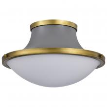  60/7916 - Lafayette 3 Light Flush Mount Fixture; 18 Inches; Gray Finish with Natural Brass Accents and White