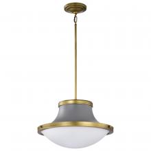  60/7918 - Lafayette 3 Light Pendant; 18 Inches; Gray Finish with Natural Brass Accents and White Opal Glass