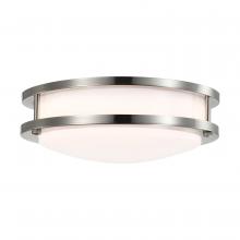  62/1561 - 16 Watt; 10 inch; LED Flush Mount Fixture; 3000K; Dimmable; Brushed Nickel; White Lens