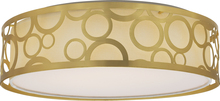  62/986 - 15" Filigree LED Decor Flush Mount Fixture - Natural Brass Finish - White Fabric Shade