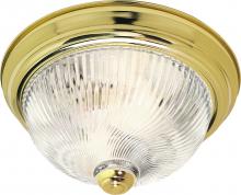  SF76/024 - 2 Light - 11" Flush with Clear Ribbed Swirl Glass - Polished Brass Finish