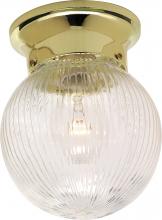  SF76/256 - 1 Light - 6" Flush with Clear Ribbed Glass - Polished Brass Finish