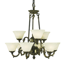 7889 FB/WH - 9-Light French Brass Napoleonic Dining Chandelier