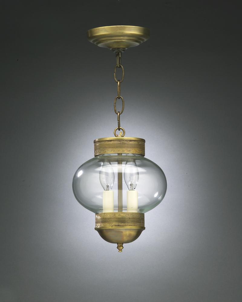Onion Hanging No Cage With Galley Dark Brass 2 Candelabra Sockets Clear Glass