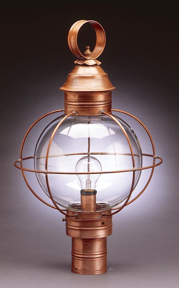 Caged Round Post Antique Copper Medium Base Socket Clear Glass