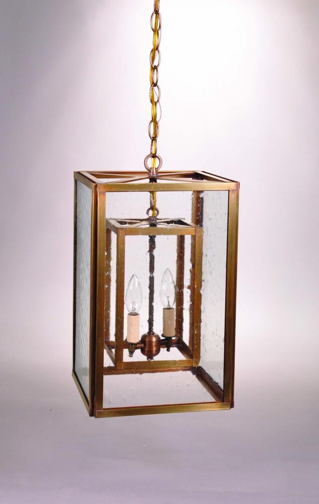 Square Hanging Inside Square Antique Copper 2 Candelabra Sockets Clear Glass