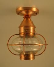  2524-AC-MED-CSG - Caged Onion Flush Antique Copper Medium Base Socket Clear Seedy Glass