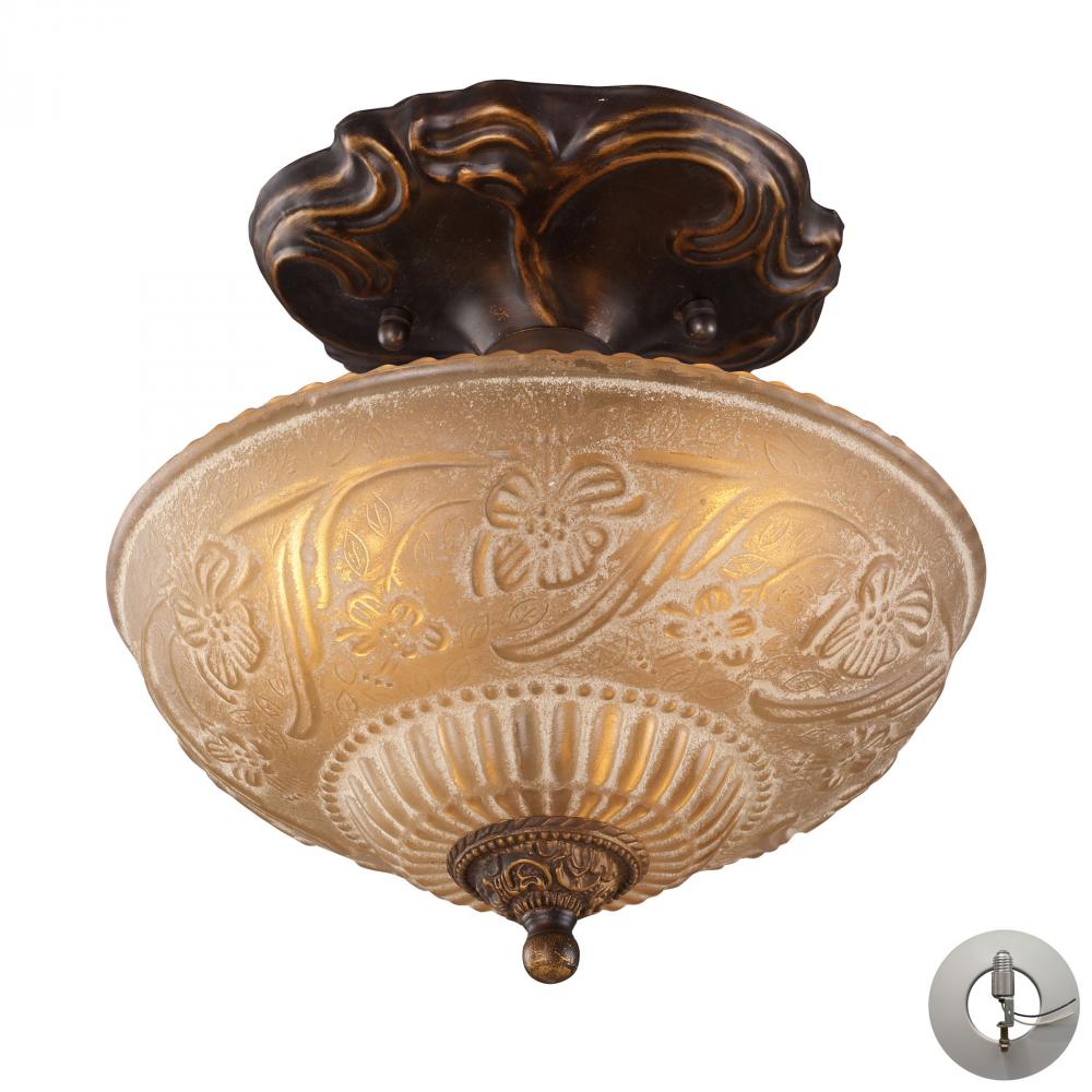 Restoration 3-Light Semi Flush in Golden Bronze with Amber Glass - Includes Adapter Kit