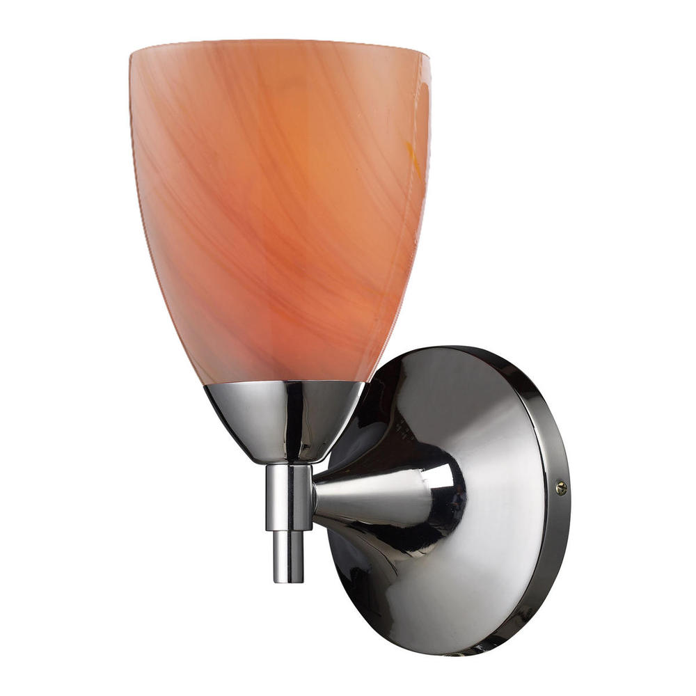 Celina 1-Light Wall Lamp in Polished Chrome with Sandy Swirled Glass