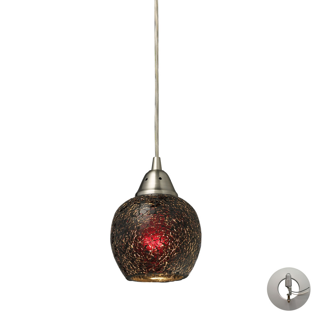 Fission 1 Light Pendant In Satin Nickel And Wine