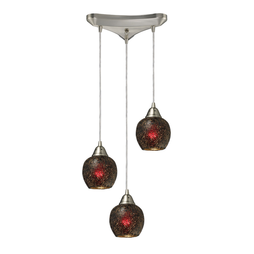 Fission 3 Light Pendant In Satin Nickel And Wine