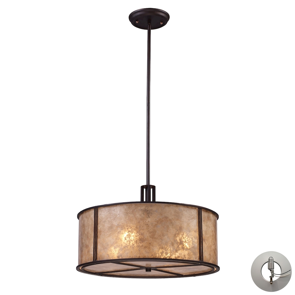 Barringer 4-Light Chandelier in Aged Bronze with Tan Mica Shade - Includes Adapter Kit