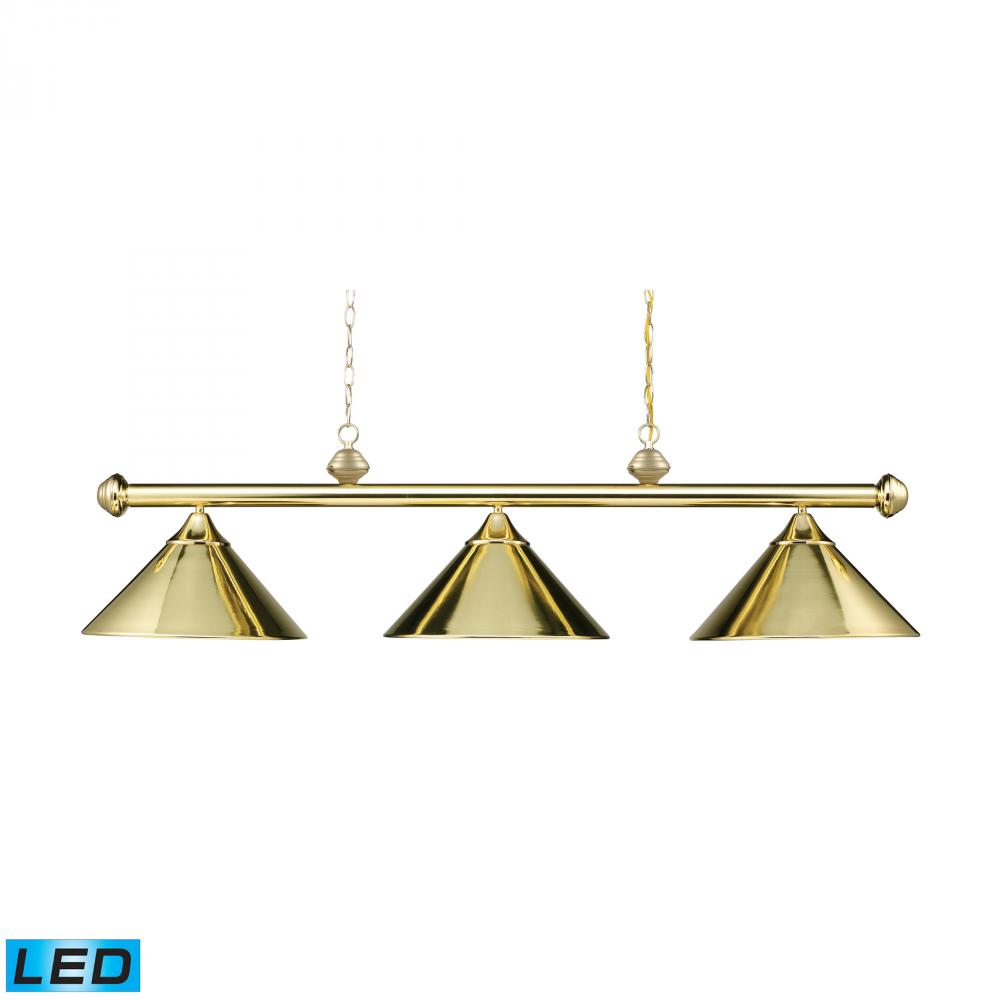 Casual Traditions 3-Light Billiard/Island in Polished Brass with Metal Shades - LED, 800 Lumens (240
