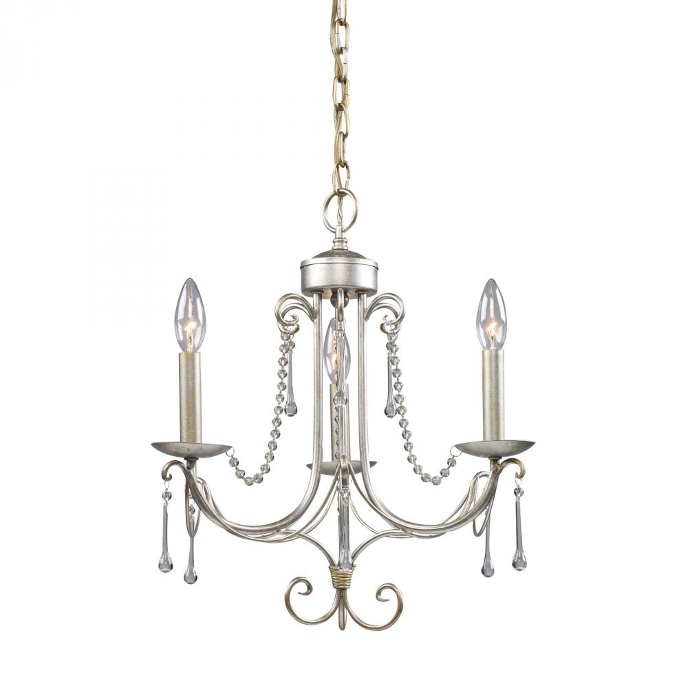 Elise 3-Light Chandelier in Antique Silver with Crystal