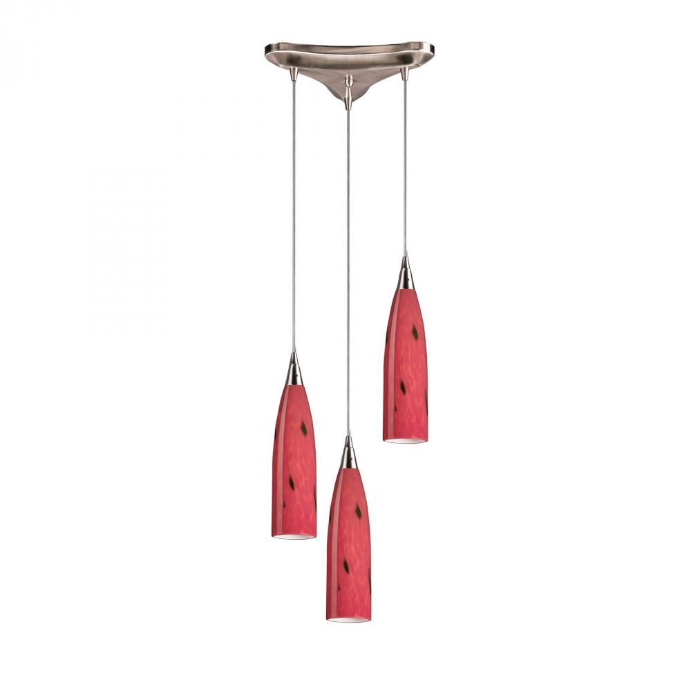 Lungo 1-Light Mini Pendant in Satin Nickel with Fire Red Glass