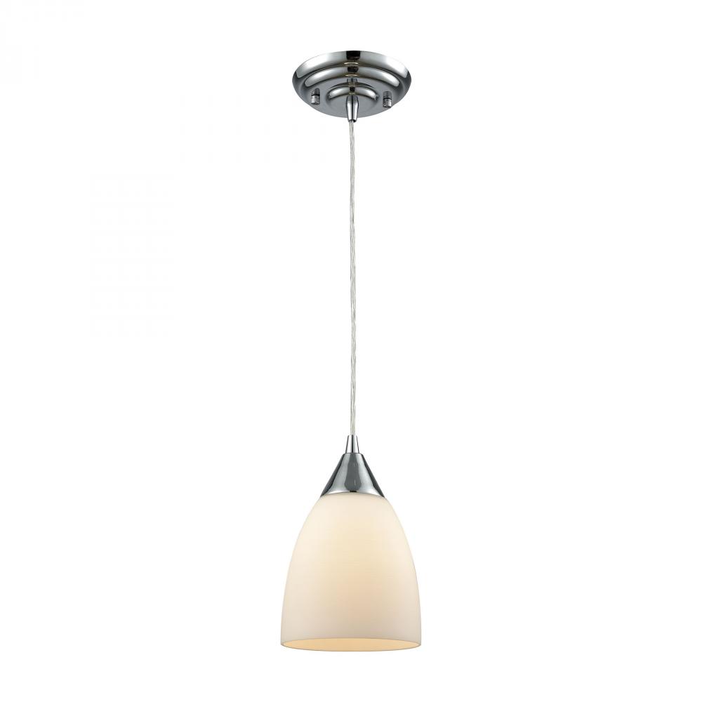 Merida 1 Light Pendant in Polished Chrome with White Linen Glass - Includes Recessed Lighting Kit