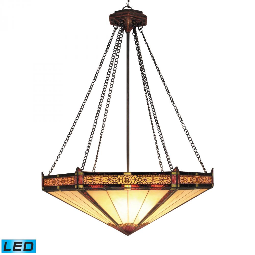 Filigree 3-Light Pendant in Aged Bronze with Tiffany Style Glass - Includes LED Bulbs