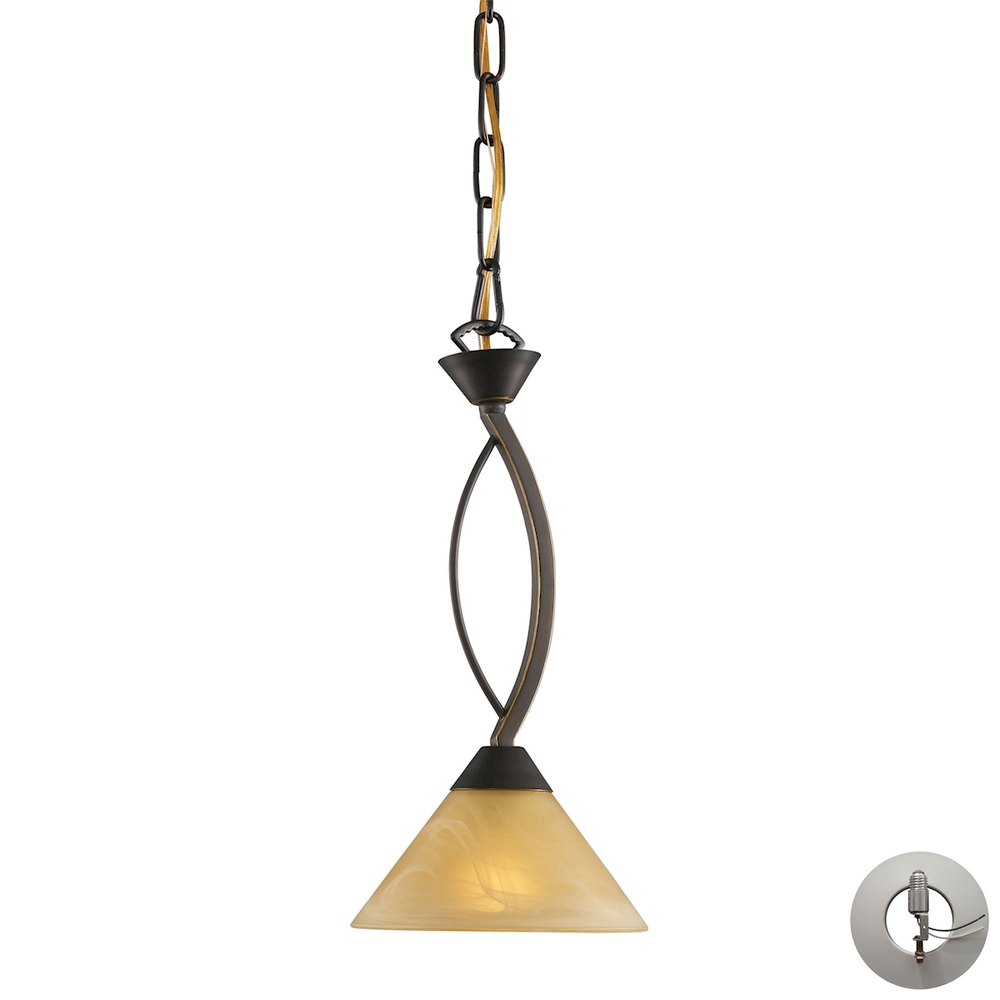 Elysburg 1 Light Pendant in Aged Bronze and Tea Stained Glass - Includes Adapter Kit