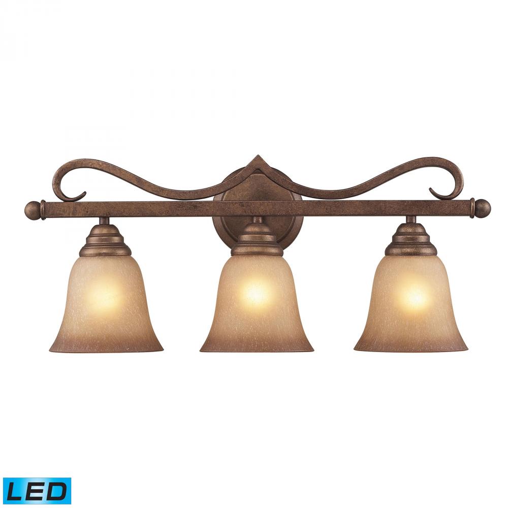 Lawrenceville 3-Light Vanity Lamp in Mocha with Antique Amber Glass - Includes LED Bulbs
