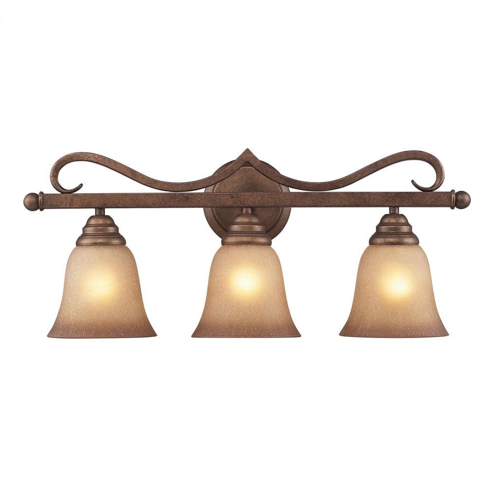 Lawrenceville 3-Light Vanity Lamp in Mocha with Antique Amber Glass
