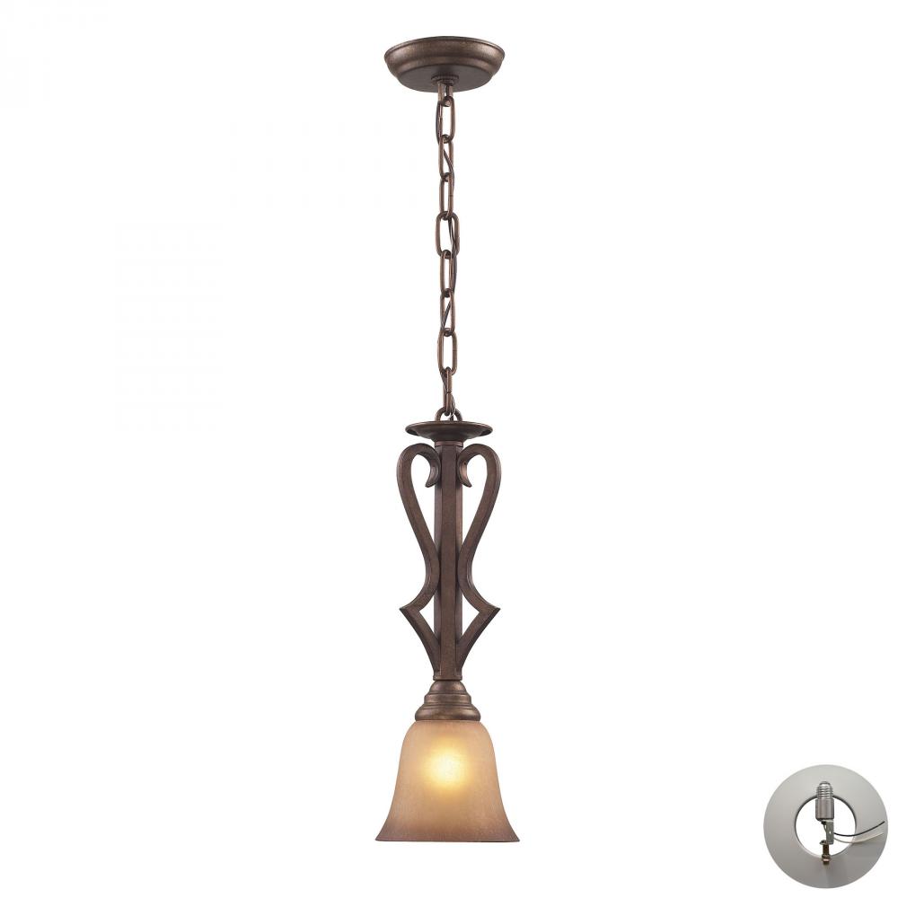Lawrenceville 1-Light Mini Pendant in Mocha with Antique Amber Glass - Includes Adapter Kit