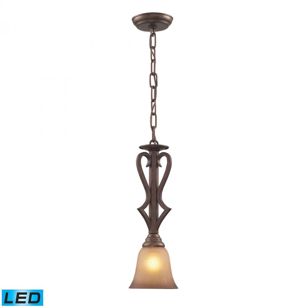 Lawrenceville 1-Light Mini Pendant in Mocha with Antique Amber Glass - Includes LED Bulb