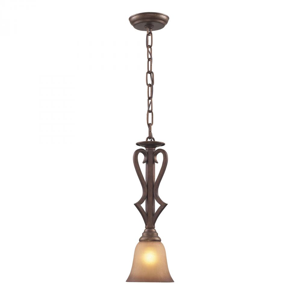 Lawrenceville 1-Light Mini Pendant in Mocha with Antique Amber Glass