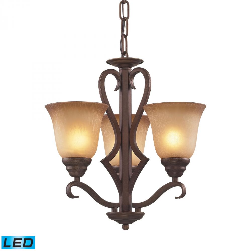 Lawrenceville 3-Light Chandelier in Mocha with Antique Amber Glass - Includes LED Bulbs