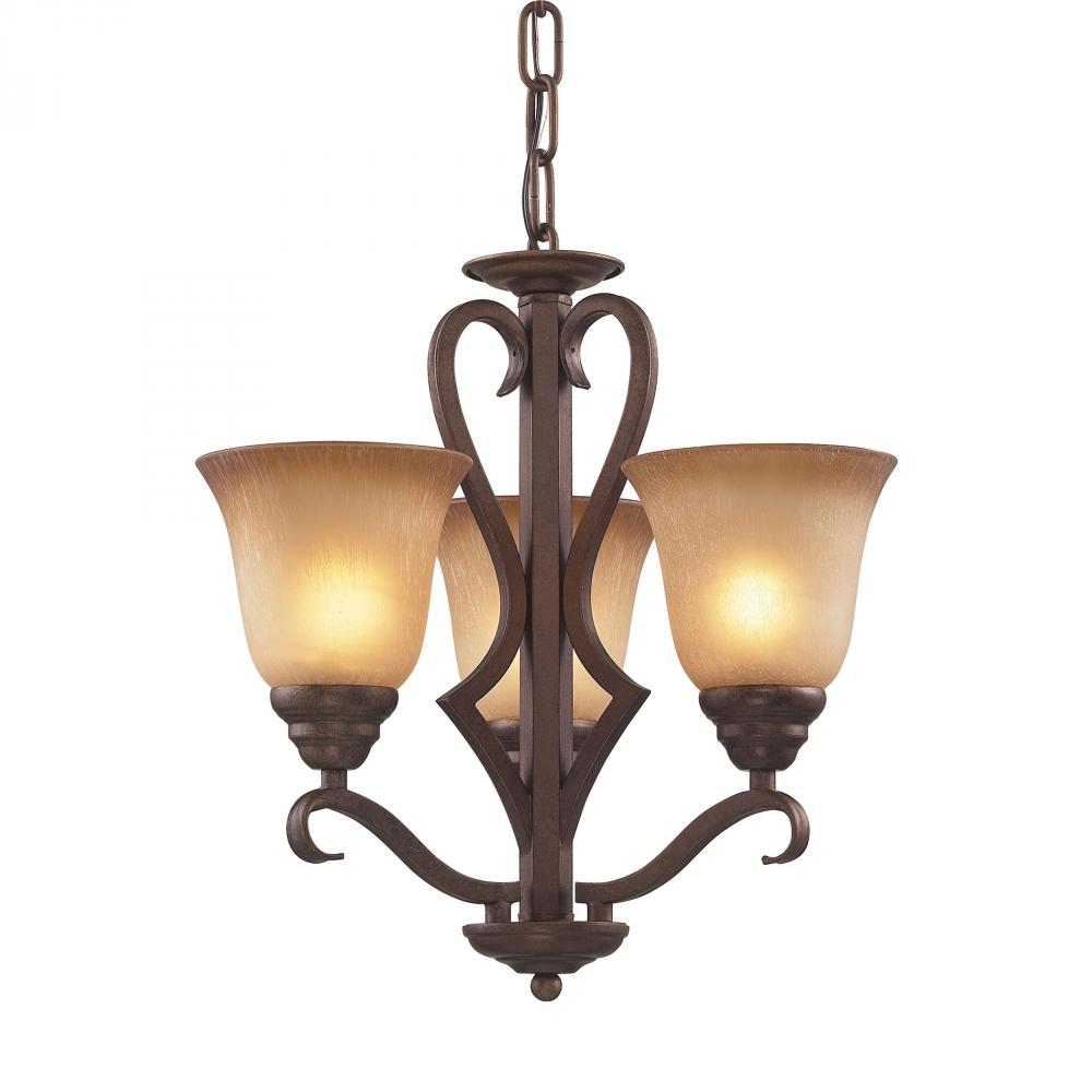 Lawrenceville 3-Light Chandelier in Mocha with Antique Amber Glass