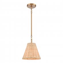  EC89755/1 - Rydell 9'' Wide 1-Light Mini Pendant - Brushed Gold and Rattan